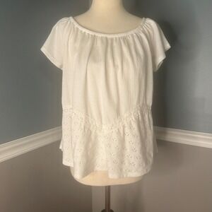 Daytrip white knit off the shoulder summer top oversized‎ boho short sleeve